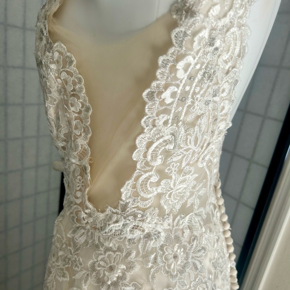 Lace V-Neck Fit & Flare Wedding Dress - Ivory - Picture 8 of 8